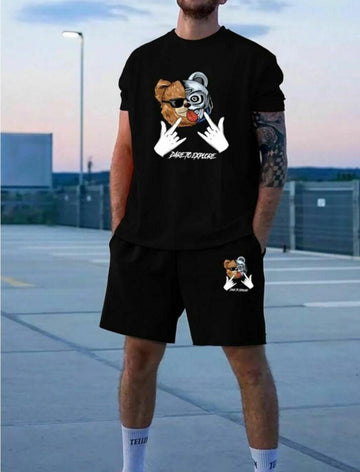 Kunzie cute Bear printed T-shirt and shorts set