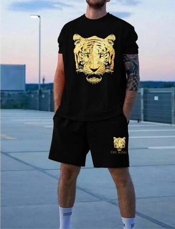 Kunzie Lion Face Printed Co-Ord set for men And Boys